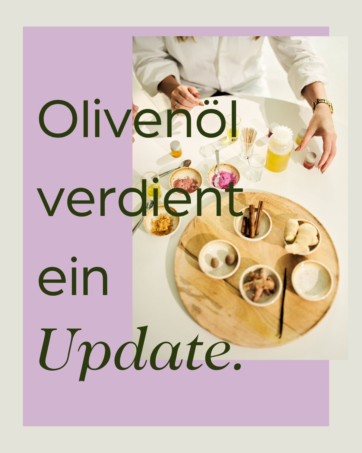 Produktentwicklung für MANALOR mit Olivenöl und verschiedenen Zutaten.